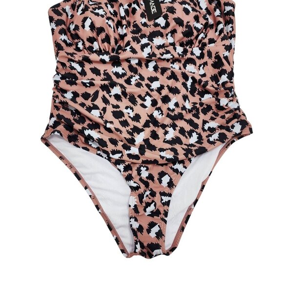 Leopard Print Halter Neck One-Piece Swimsuit Ruched Design Women  Aimage Size XL - Picture 5 of 6